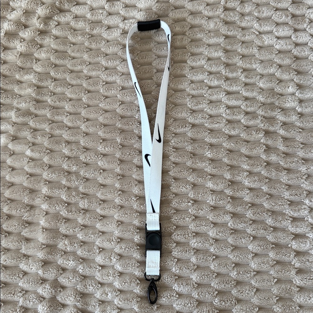 Nike White and Black Logo Lanyard